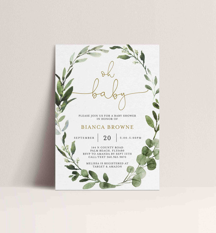 Foliage Baby Shower Invitation Printable