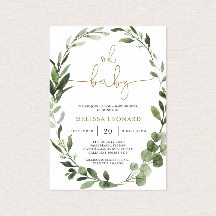 Foliage Baby Shower Invitation Printable