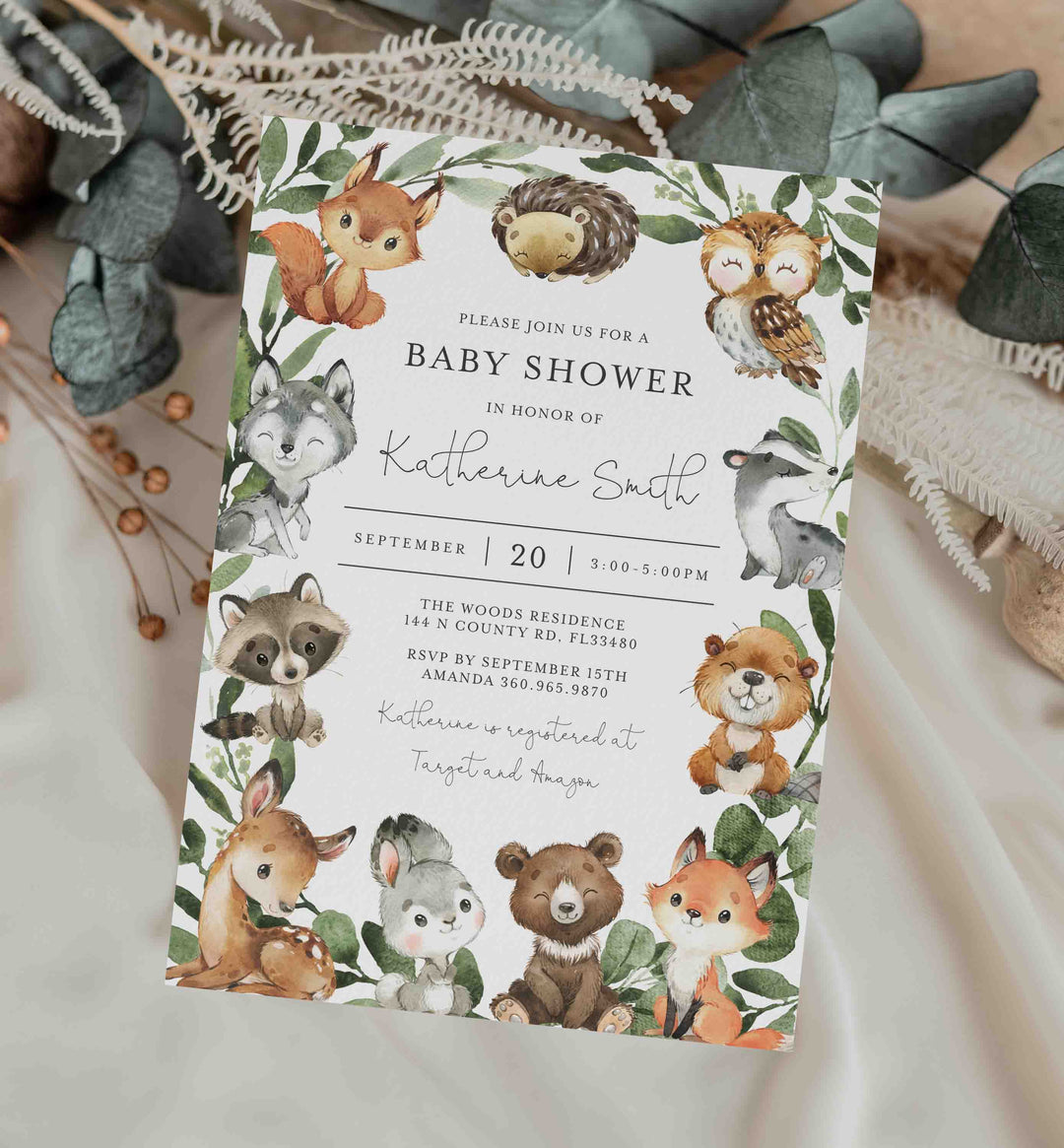 Baby Woodland Baby Shower Invitation Printable