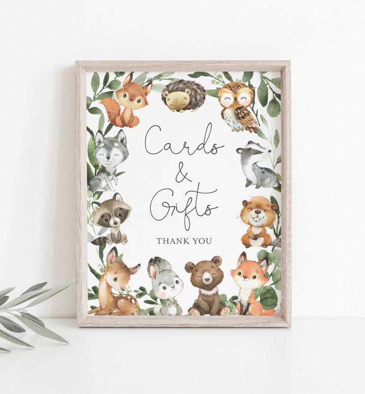 Baby Woodland Baby Shower Cards and Gifts Sign Printable