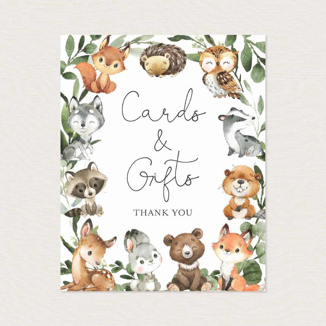 Baby Woodland Baby Shower Cards and Gifts Sign Printable