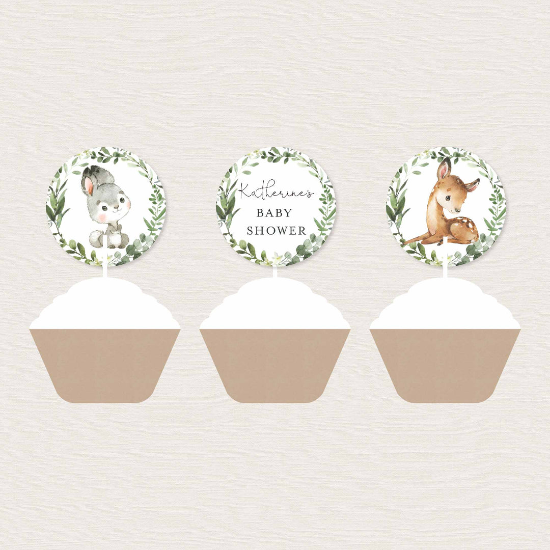 Baby Woodland Baby Shower Cupcake Toppers and Cupcake Wrappers Printable