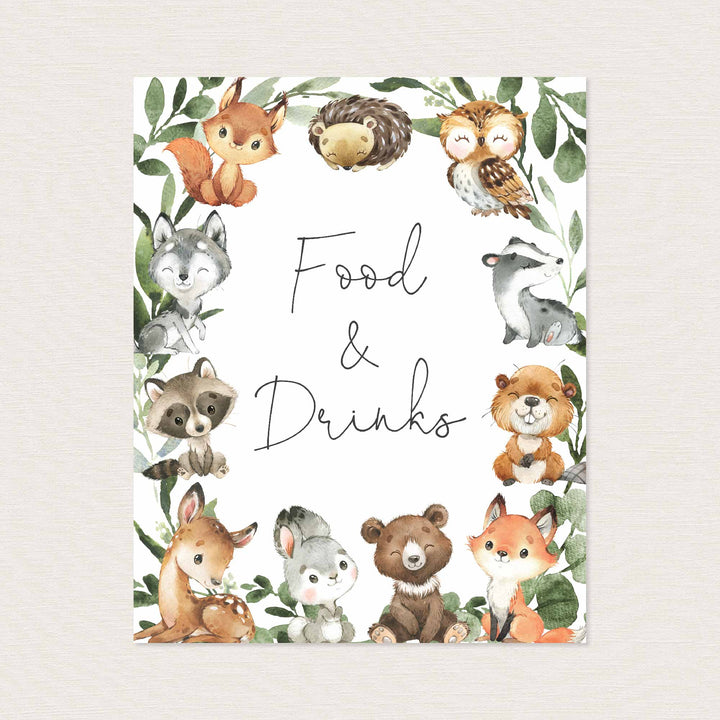 Baby Woodland Baby Shower Food and Drinks Sign Printable