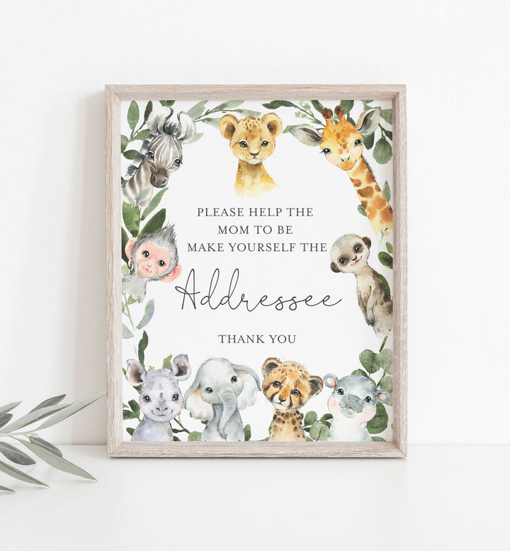 Little Safari Baby Shower Address An Envelope Sign Printable