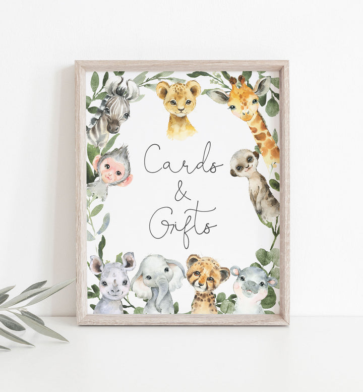 Little Safari Baby Shower Cards and Gifts Sign Printable