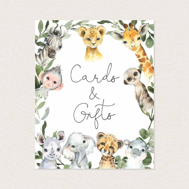 Little Safari Baby Shower Cards and Gifts Sign Printable