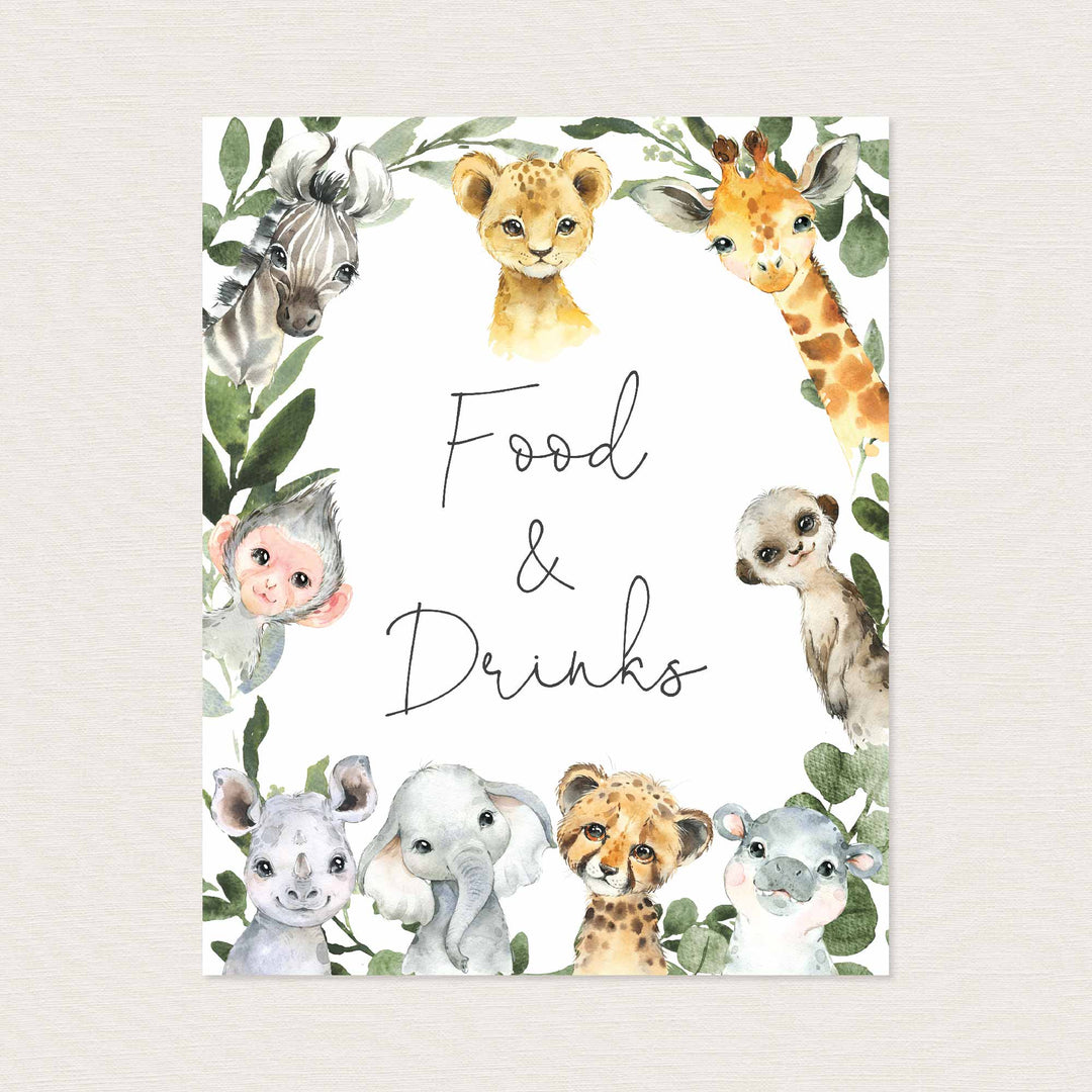 Little Safari Baby Shower Food and Drinks Sign Printable