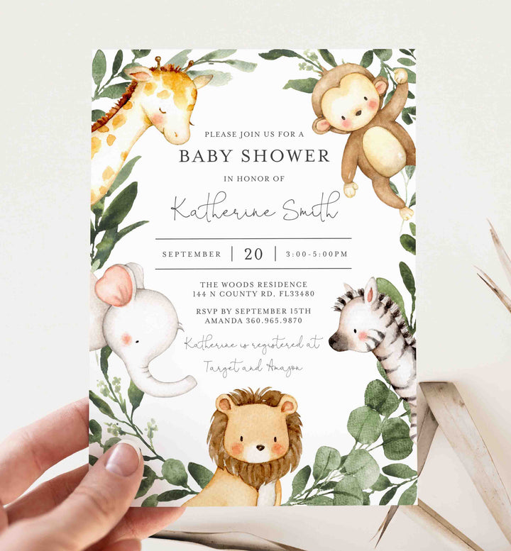 Safari Friends Baby Shower Invitation Printable