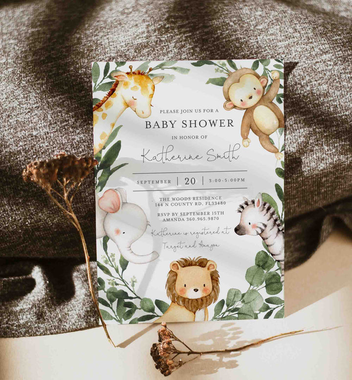 Safari Friends Baby Shower Invitation Printable