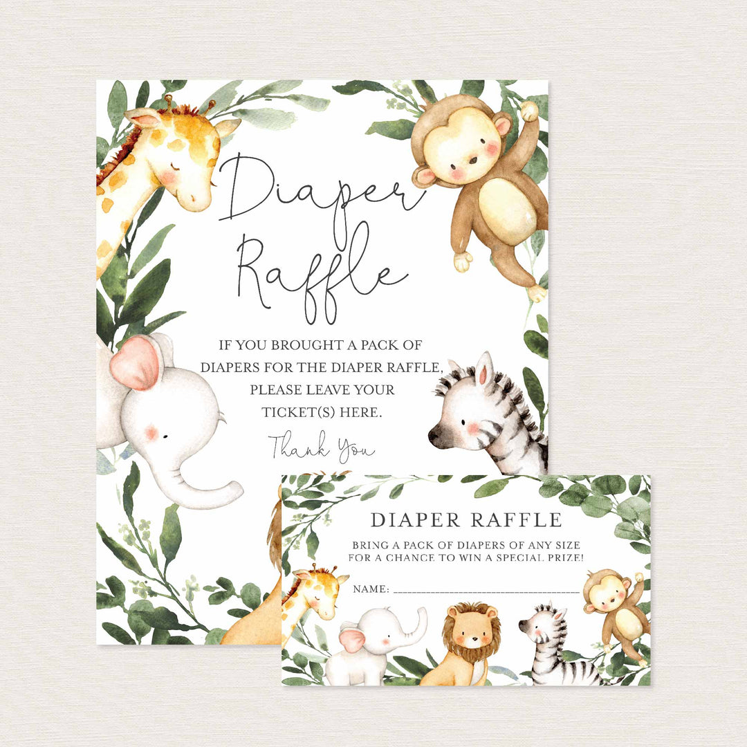 Safari Friends Baby Shower Diaper Raffle Printable