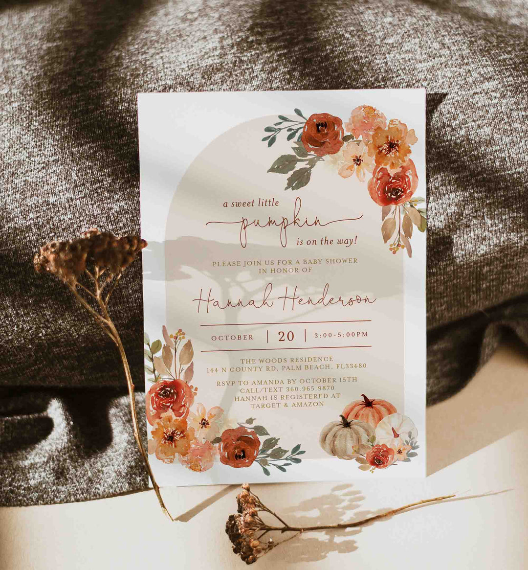 Floral Pumpkin Baby Shower Invitation Printable