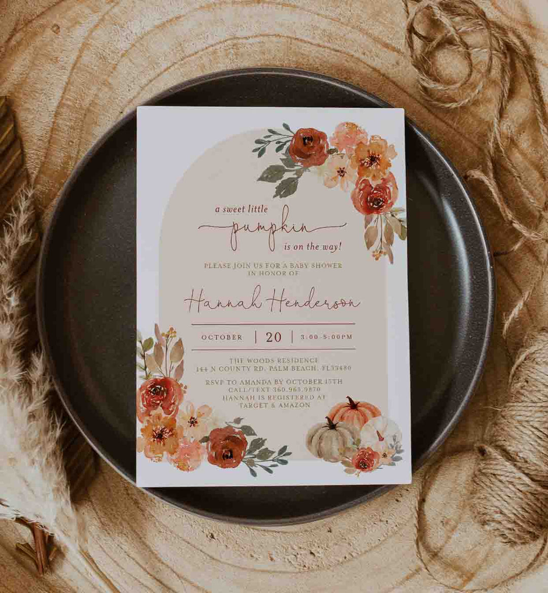 Floral Pumpkin Baby Shower Invitation Printable