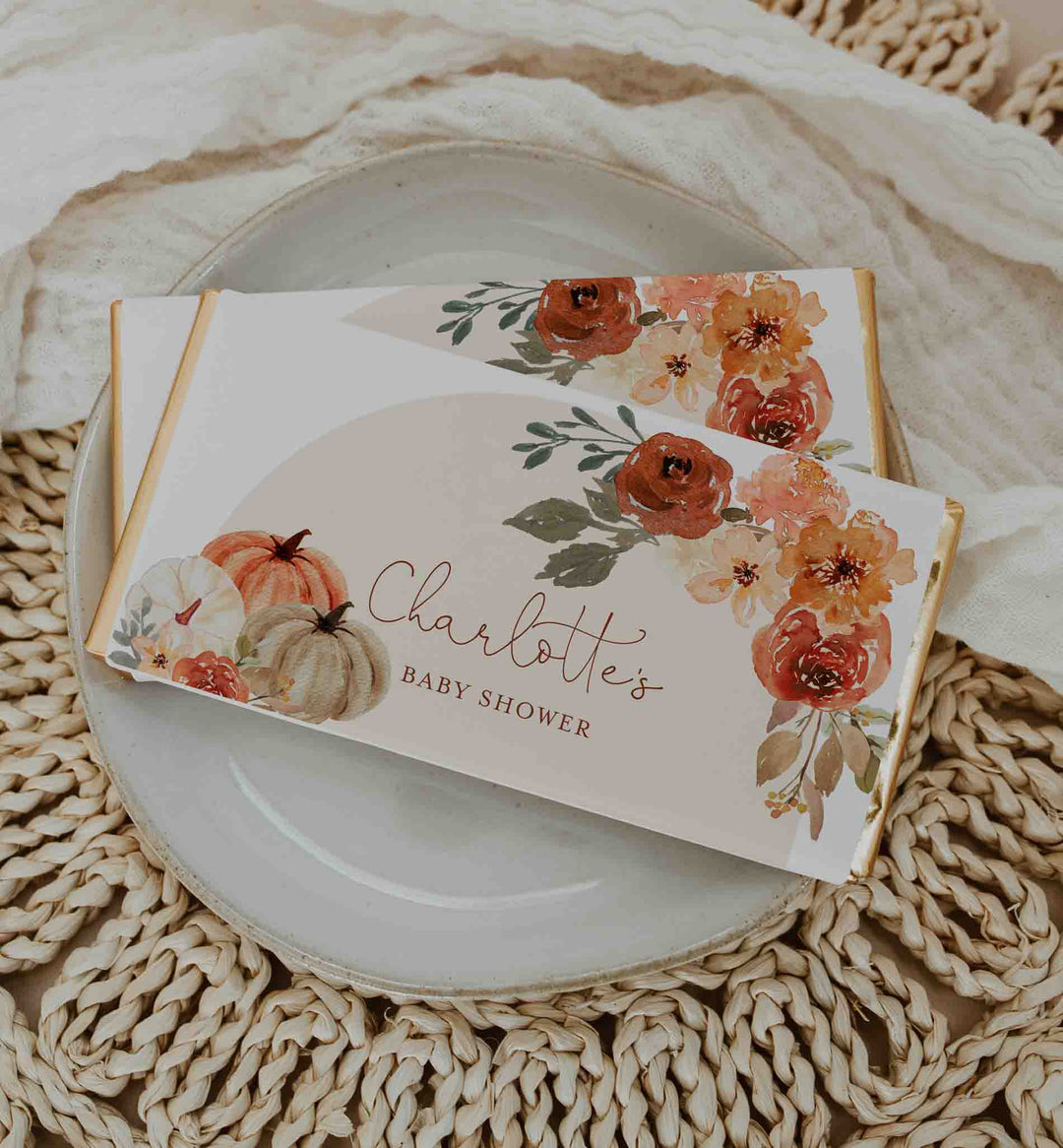 Floral Pumpkin Baby Shower Chocolate Bar Wrapper Printable