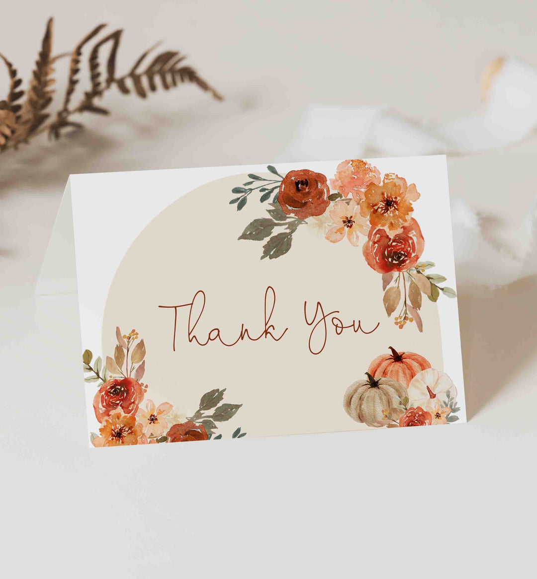 Floral Pumpkin Baby Shower Thank You Card Printable