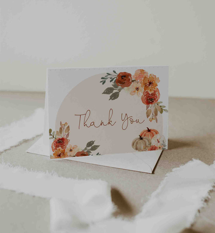 Floral Pumpkin Baby Shower Thank You Card Printable