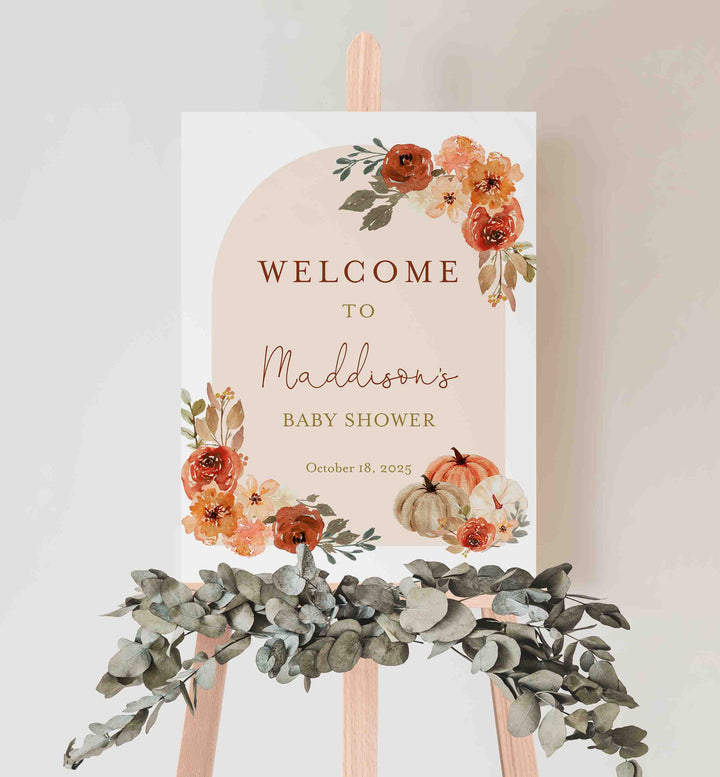 Floral Pumpkin Baby Shower Welcome Sign Printable