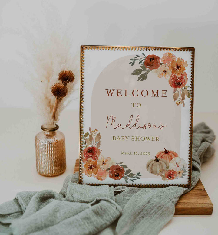 Floral Pumpkin Baby Shower Welcome Sign Printable