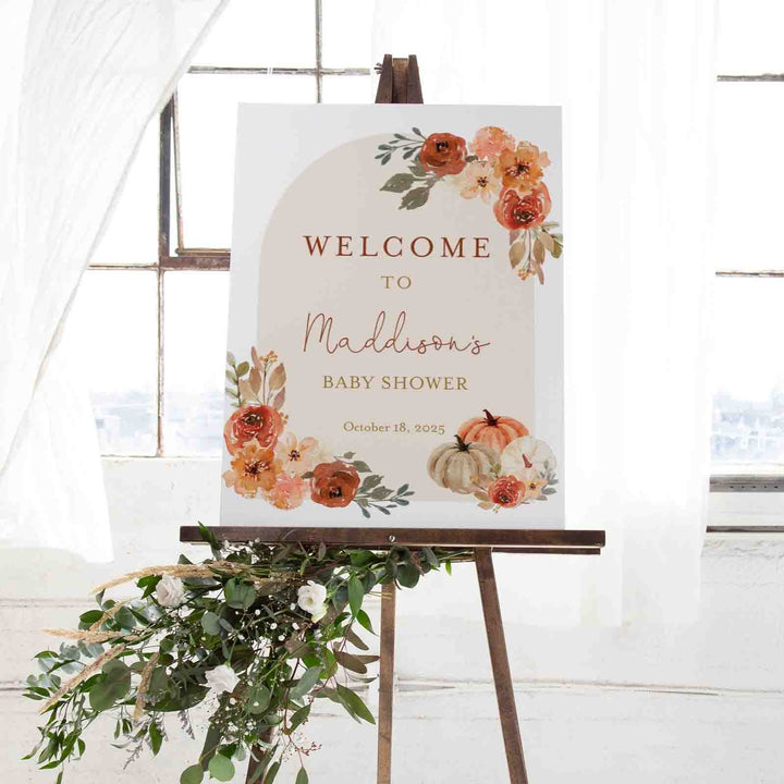 Floral Pumpkin Baby Shower Welcome Sign Printable