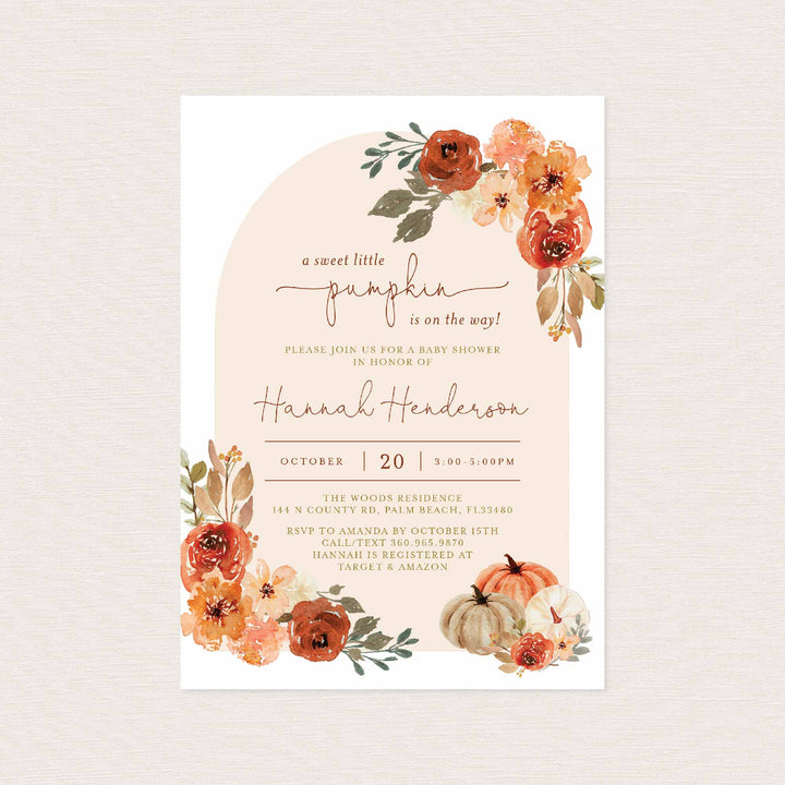 Floral Pumpkin Baby Shower Invitation Printable