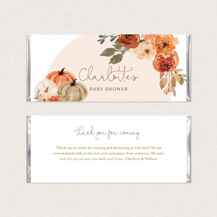 Floral Pumpkin Baby Shower Chocolate Bar Wrapper Printable