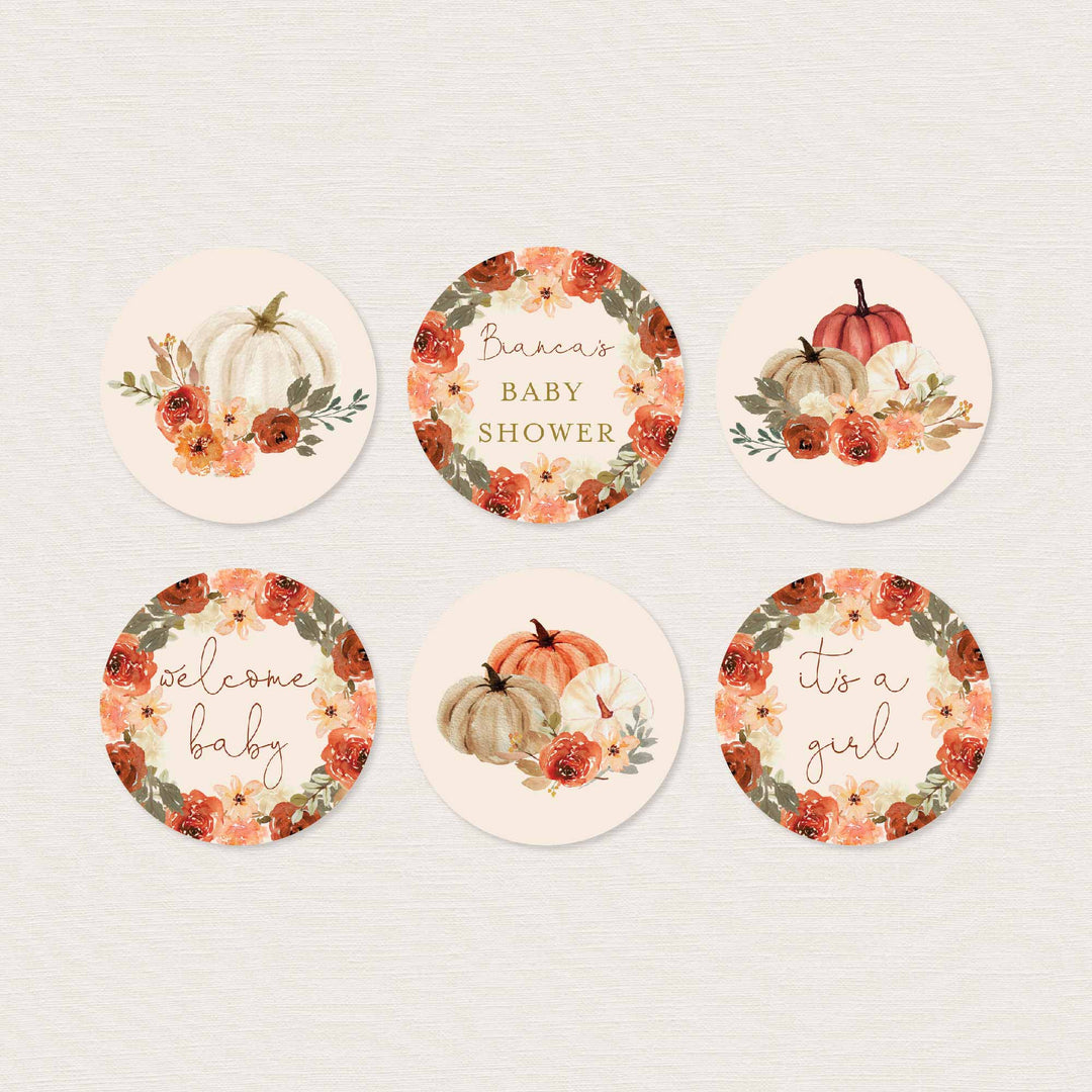 Floral Pumpkin Baby Shower Cupcake Toppers and Cupcake Wrappers Printable