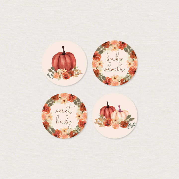 Floral Pumpkin Baby Shower Cupcake Toppers and Cupcake Wrappers Printable