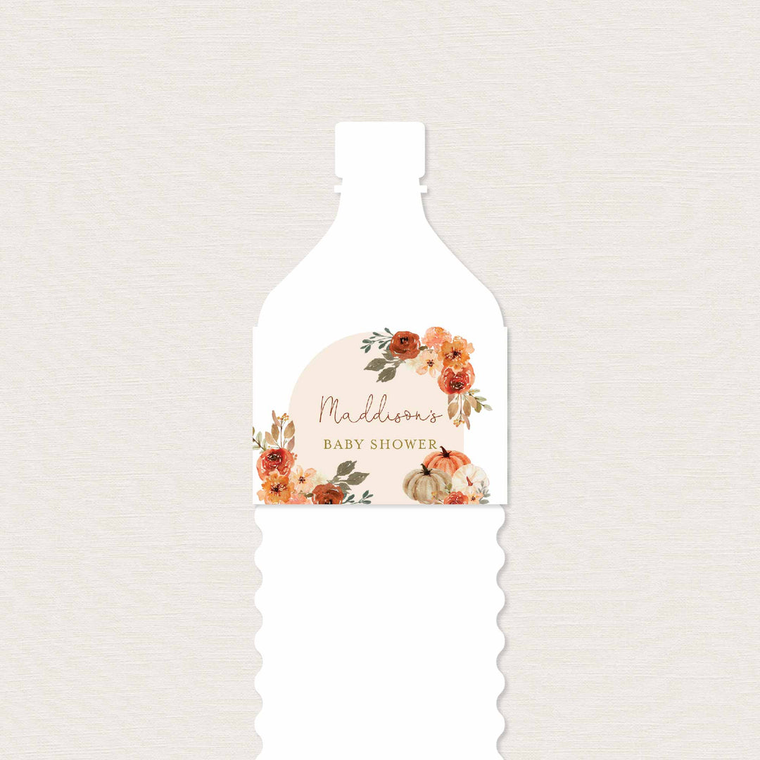 Floral Pumpkin Baby Shower Water Bottle Label Printable