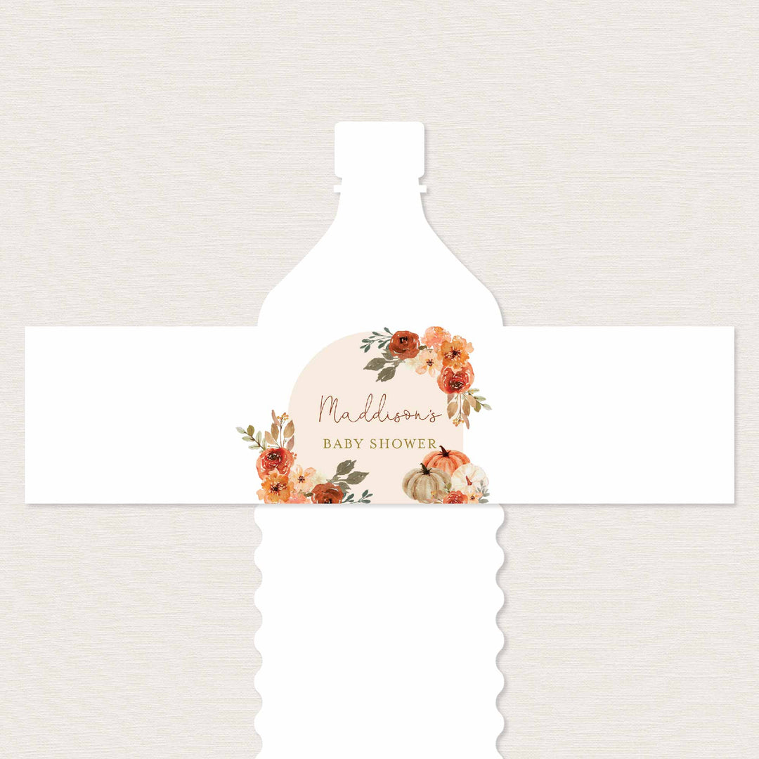 Floral Pumpkin Baby Shower Water Bottle Label Printable