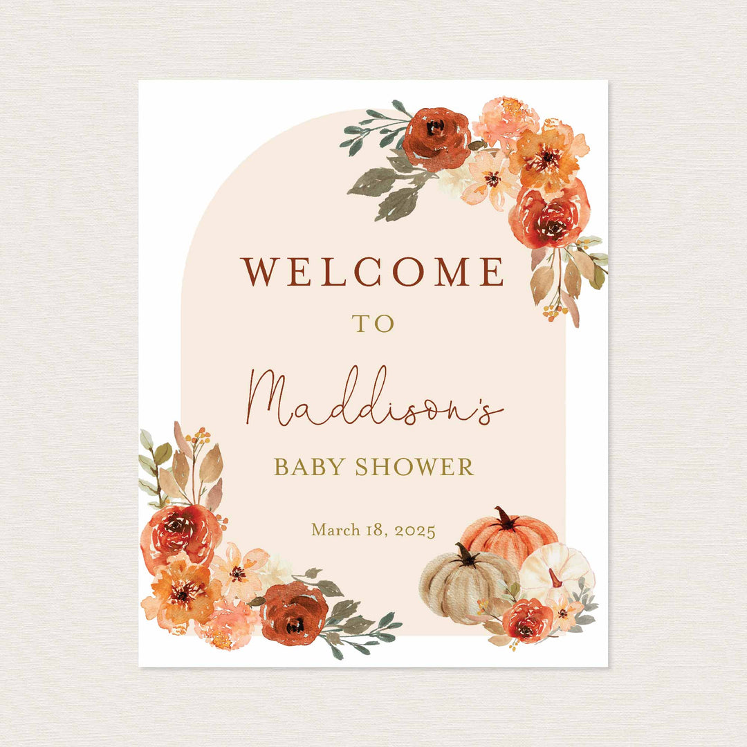 Floral Pumpkin Baby Shower Welcome Sign Printable