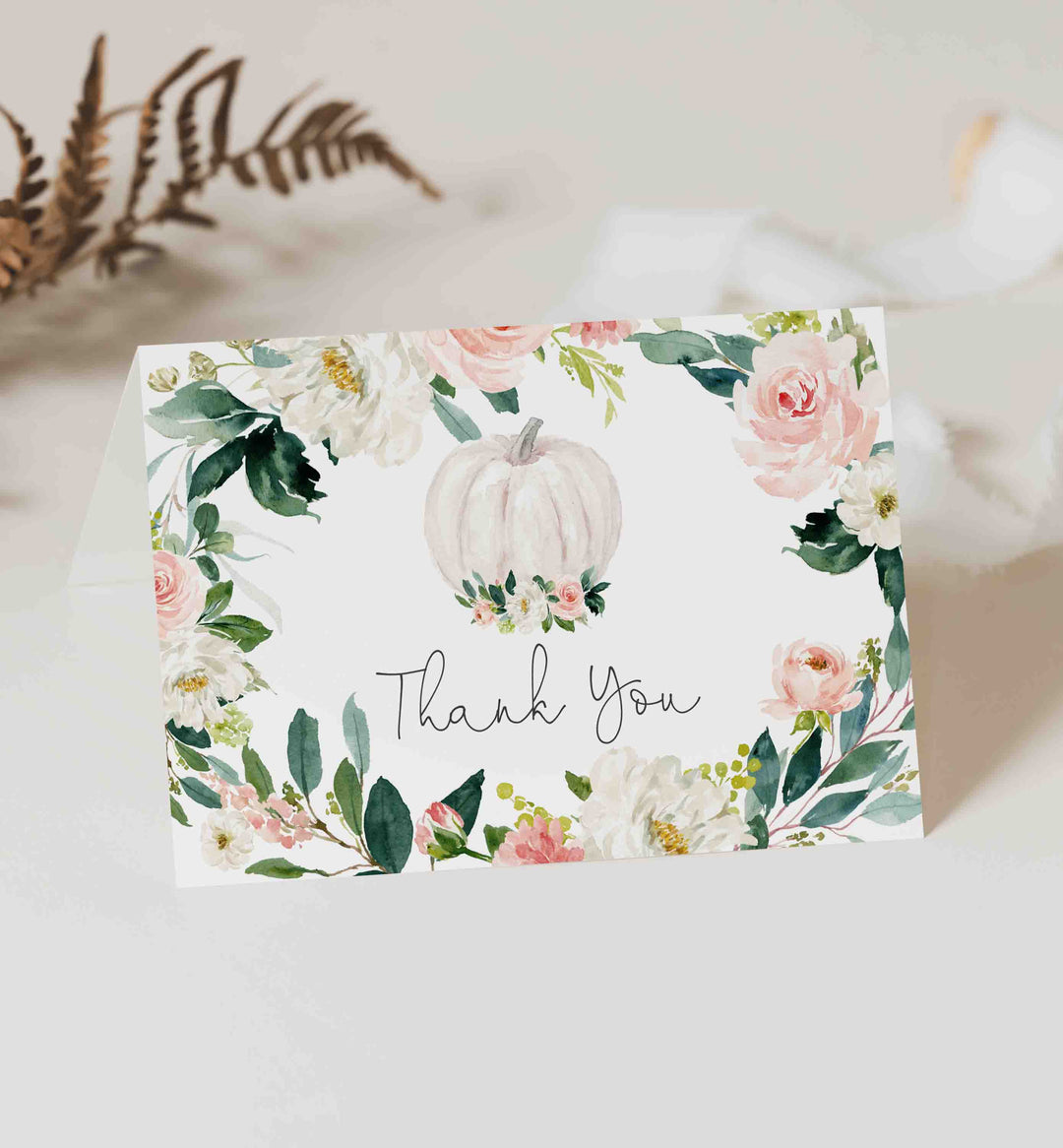 Blush Pumpkin Baby Shower Thank You Card Printable