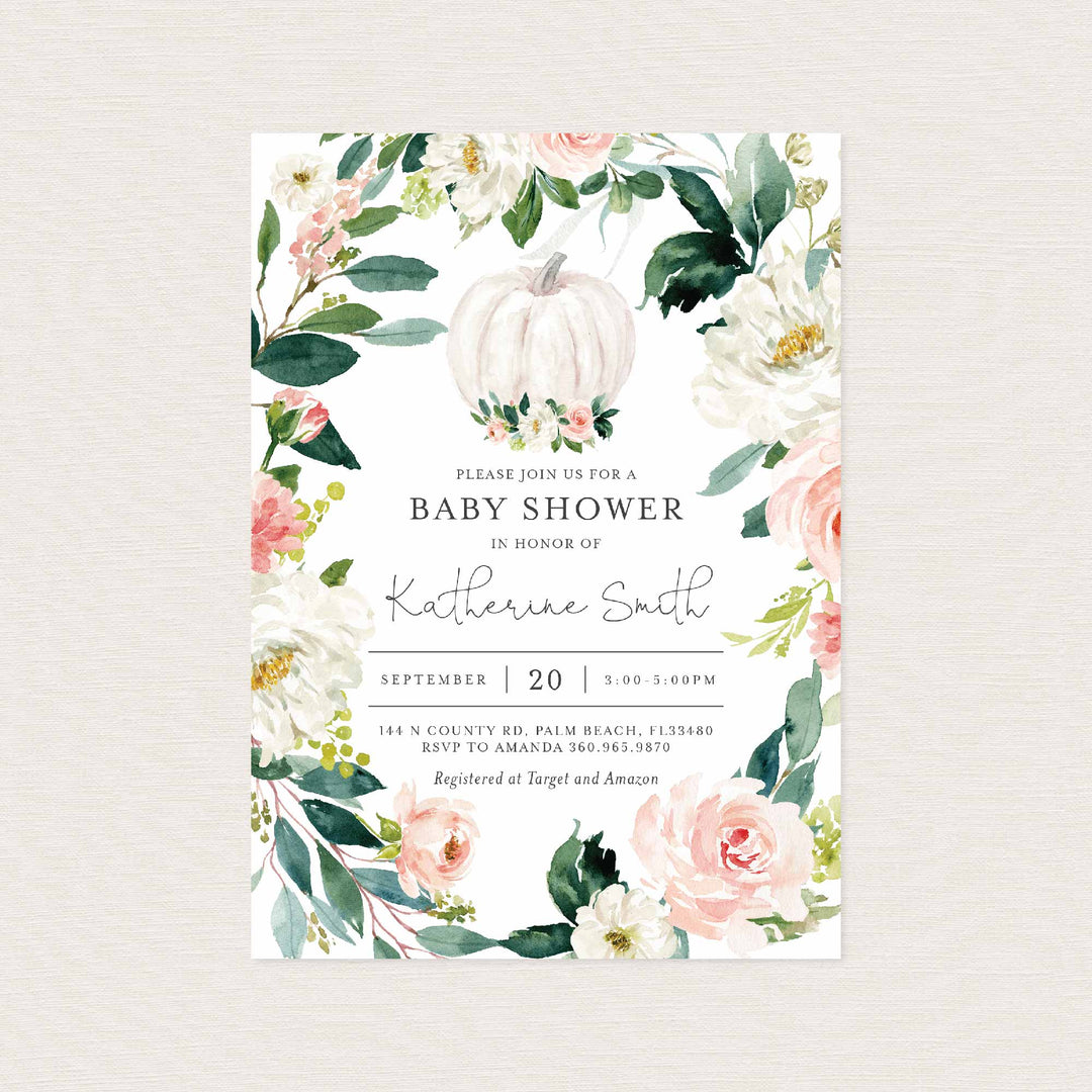 Blush Pumpkin Baby Shower Invitation Printable