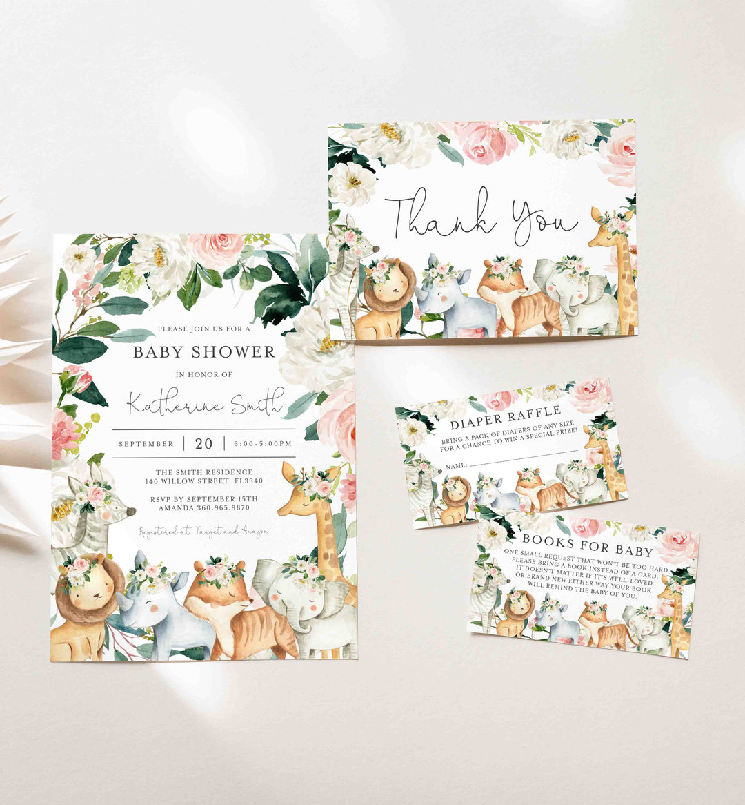 Safari Animals Blush Baby Shower Suite Printable