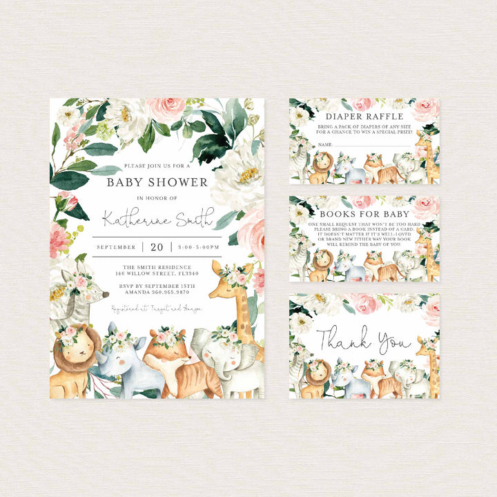 Safari Animals Blush Baby Shower Suite Printable