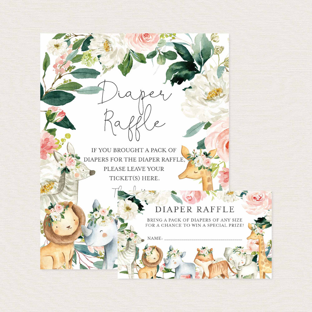 Safari Animals Blush Baby Shower Diaper Raffle Printable