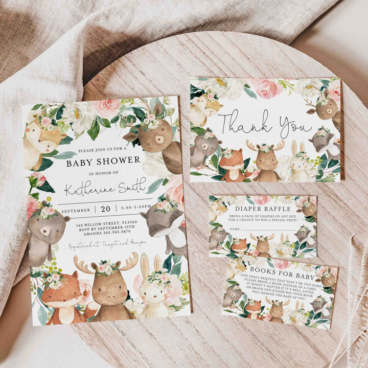 Woodland Friends Blush Baby Shower Suite Printable