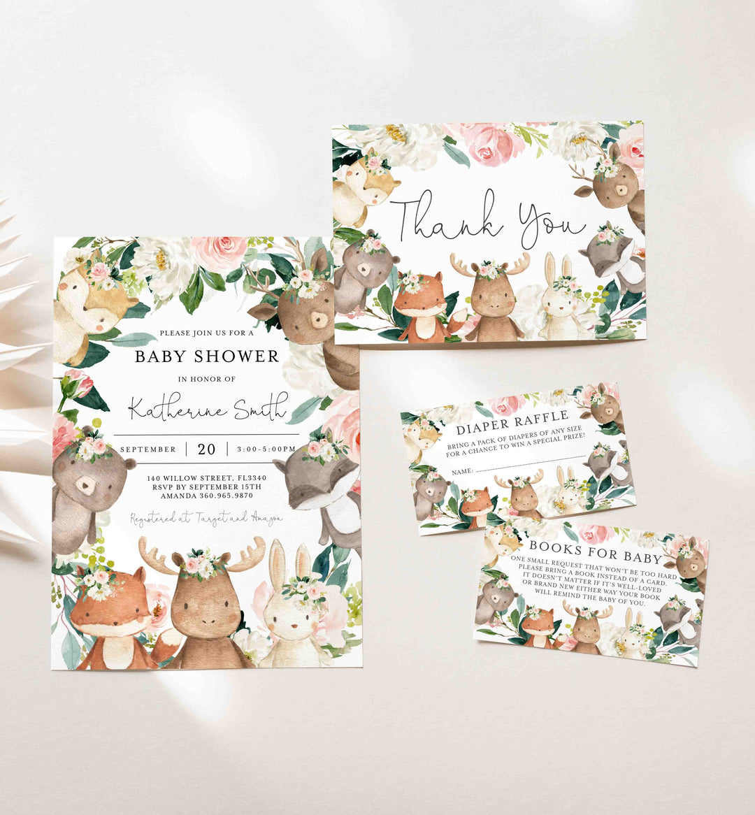 Woodland Friends Blush Baby Shower Suite Printable