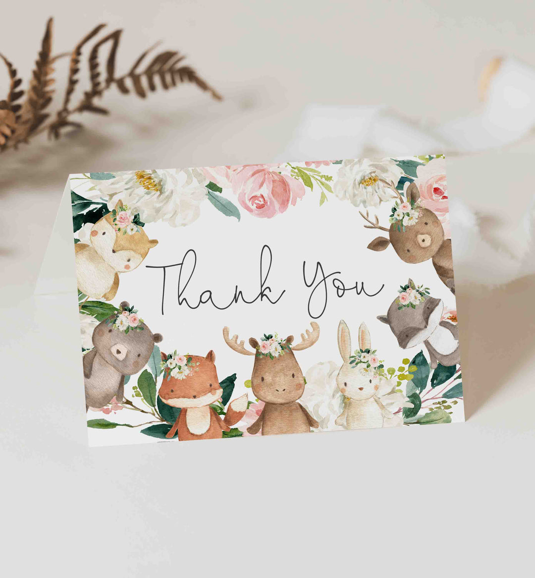 Woodland Friends Blush Baby Shower Thank You Card Printable