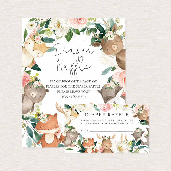 Woodland Friends Blush Baby Shower Diaper Raffle Printable