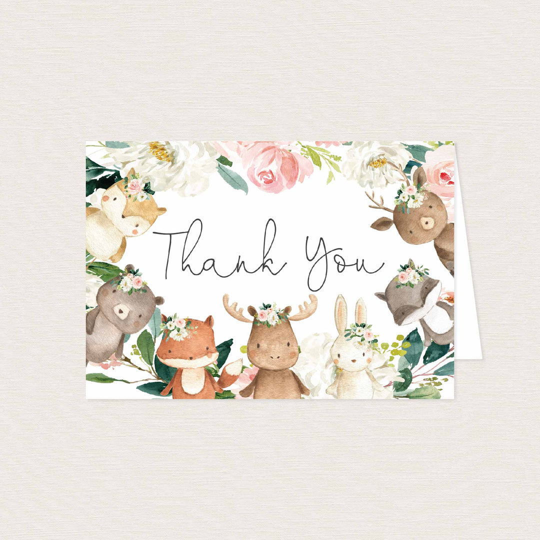 Woodland Friends Blush Baby Shower Thank You Card Printable