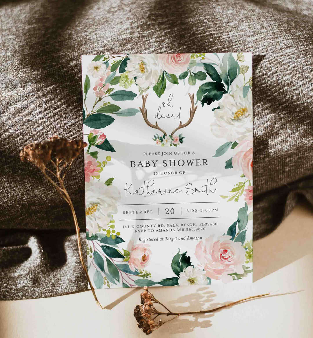 Antler Blush Baby Shower Invitation Printable