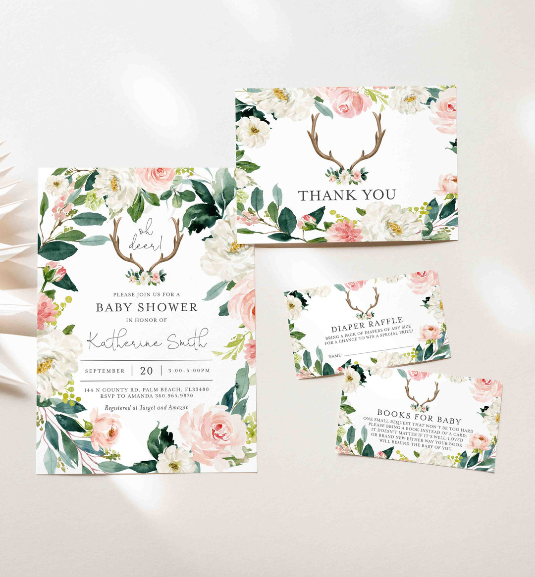 Antler Blush Baby Shower Suite Printable