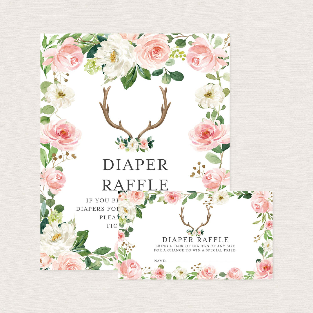 Antler Blush Baby Shower Diaper Raffle Printable