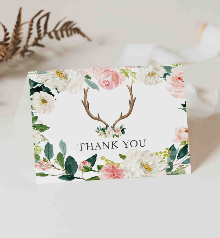 Antler Blush Baby Shower Thank You Card Printable