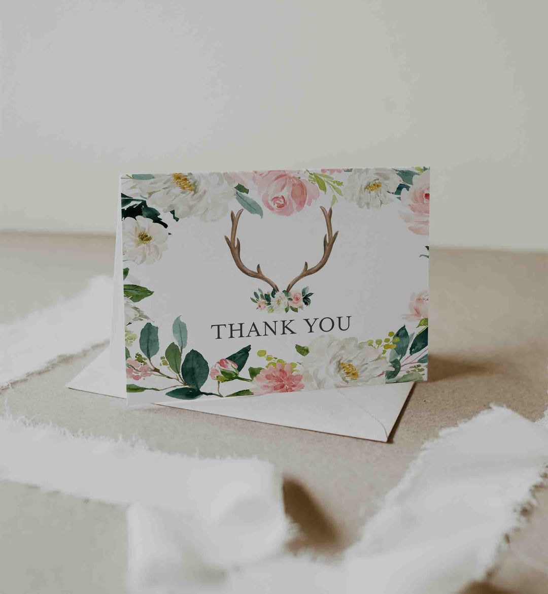 Antler Blush Baby Shower Thank You Card Printable