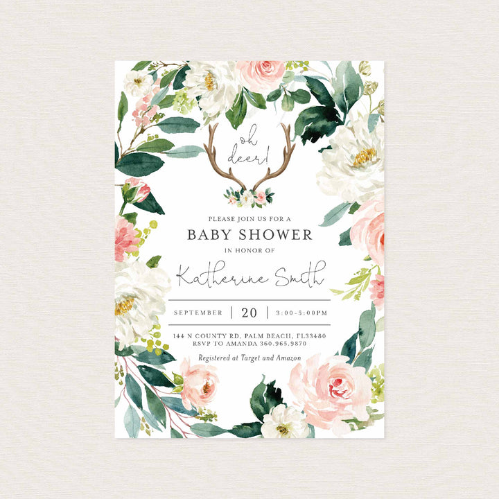 Antler Blush Baby Shower Invitation Printable