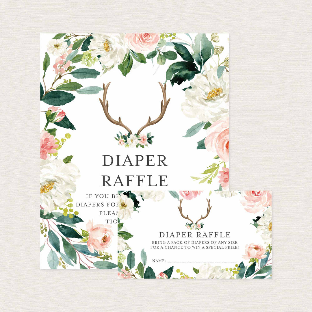 Antler Blush Baby Shower Diaper Raffle Printable