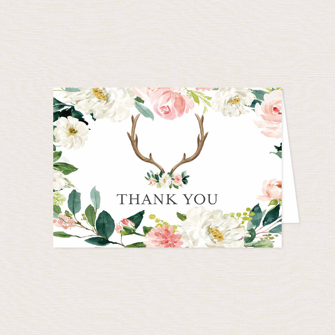 Antler Blush Baby Shower Thank You Card Printable