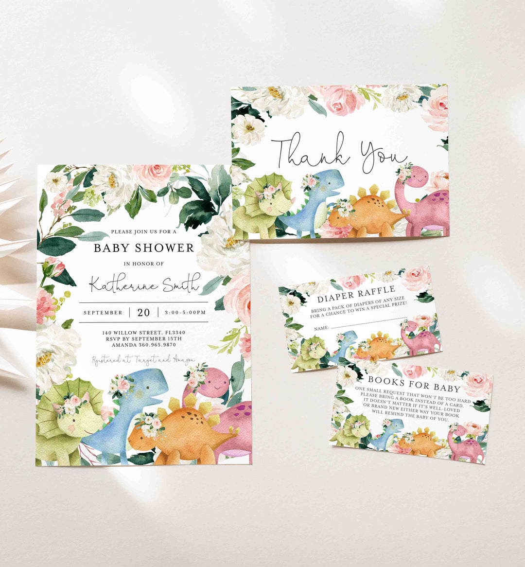 Dinosaurs Blush Baby Shower Suite Printable