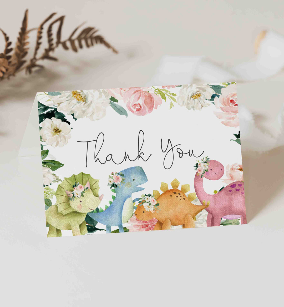 Dinosaurs Blush Baby Shower Thank You Card Printable