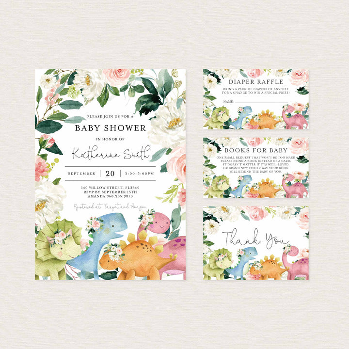 Dinosaurs Blush Baby Shower Suite Printable